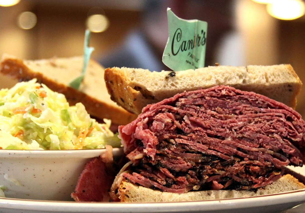 Canter's Deli's iconic Pastrami and Corned Beef Sandwich in Wilshire District, LA.