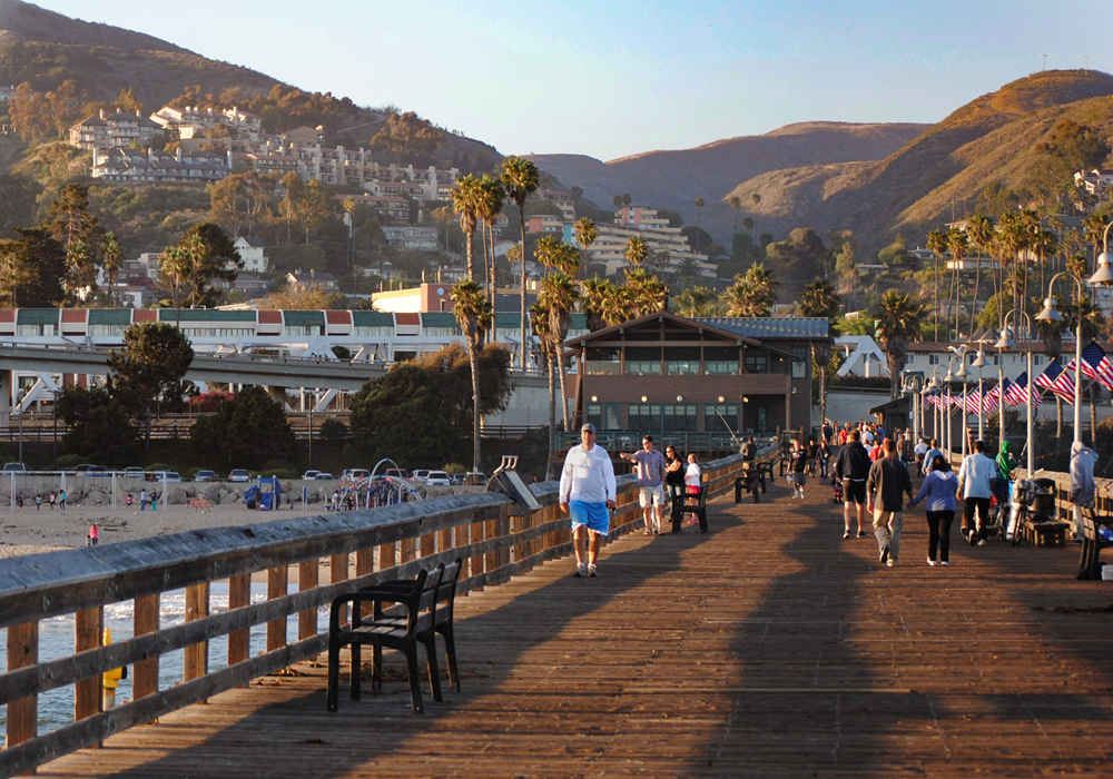 People visiting Ventura pier at sunset