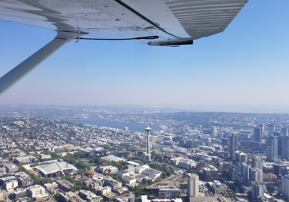 Scenic Seattle view from a tour in a seaplane.