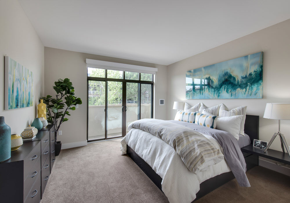 Agora at South Main's staged one-bedroom apartment.