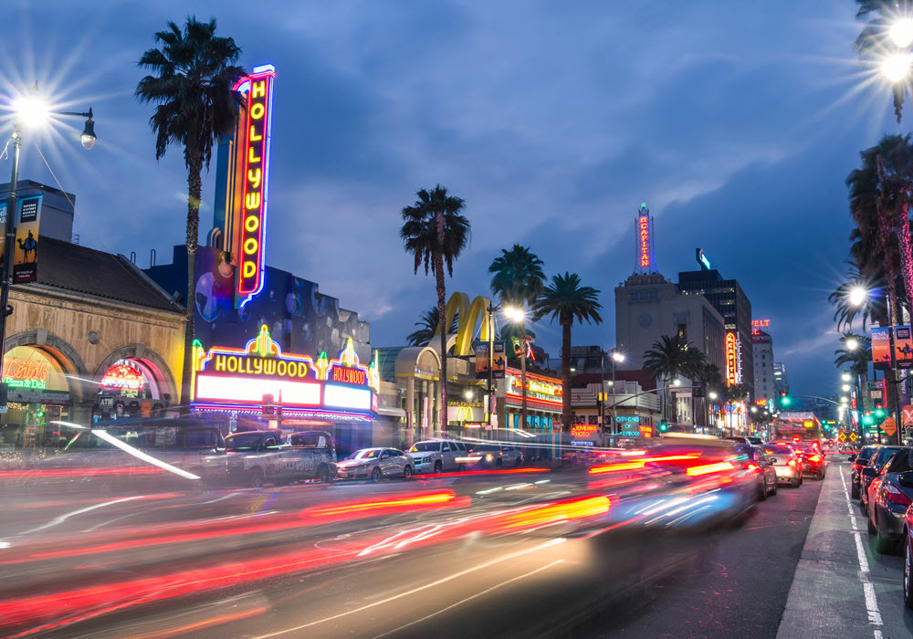 Hollywood and Vine at dusk.